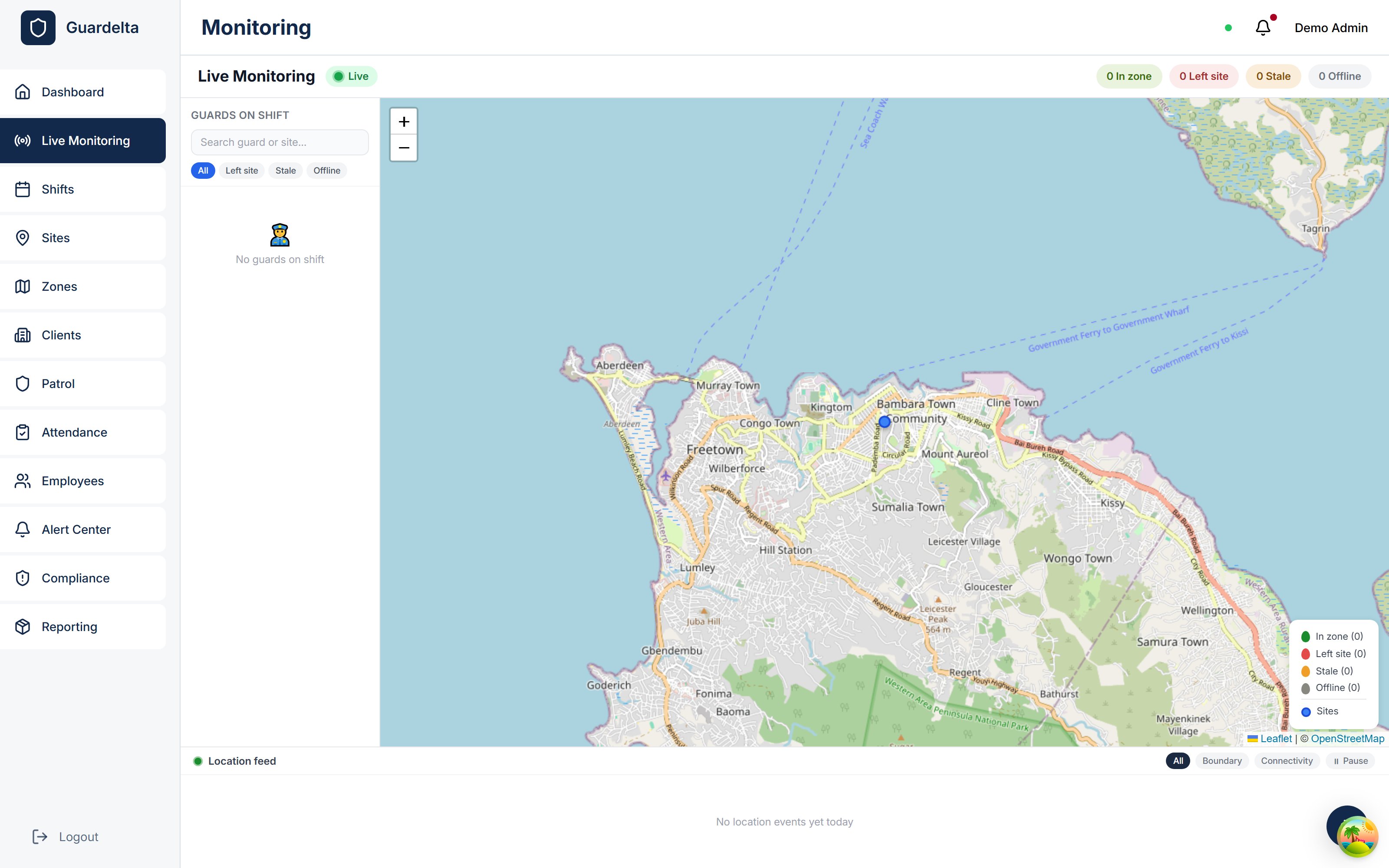 Live guard tracking